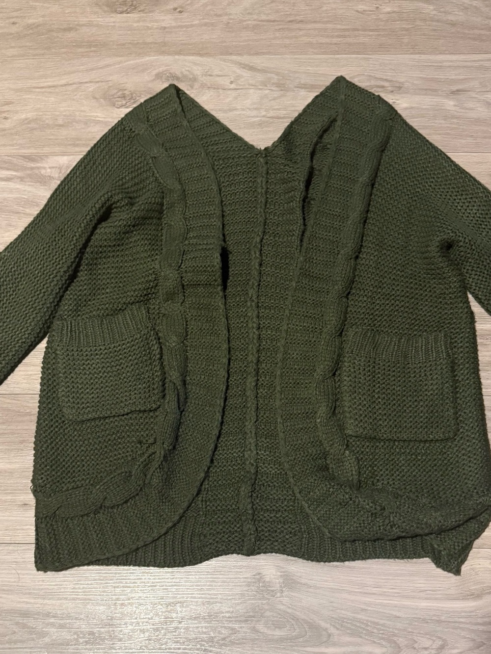 Amazon Olive Green Cable Knit Open-Front Cardigan